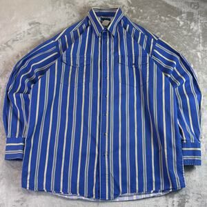 Wrangler Western Shirt Mens 2XL Blue Striped Pearl Snap Cowboy Rodeo VTG Style